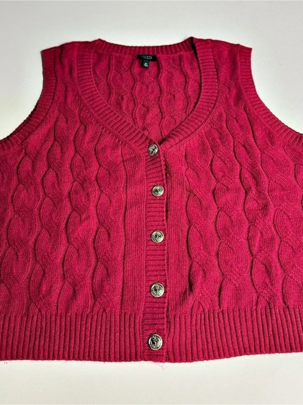 Talbots Cable Knit Button Front Sweater Vest Pink Size 2X Like New